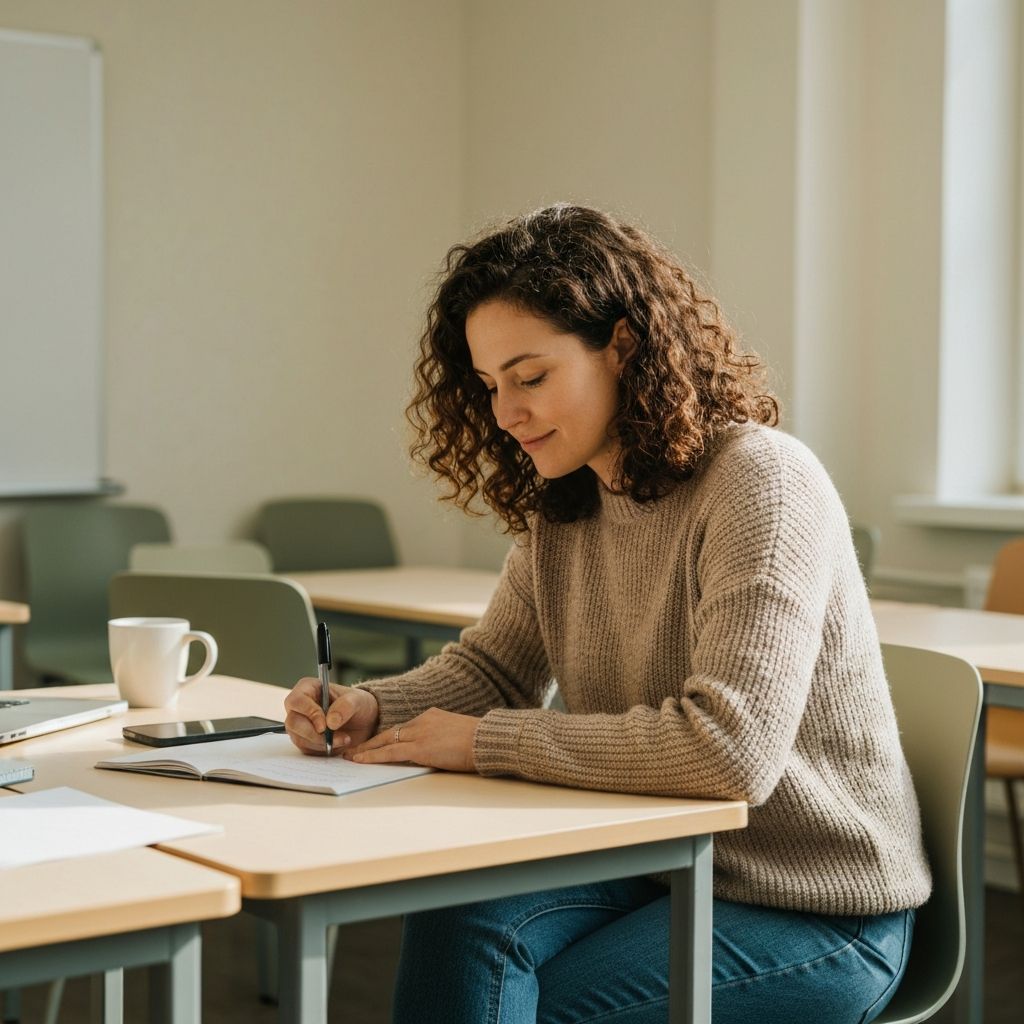Person taking notes thoughtfully about supplement information